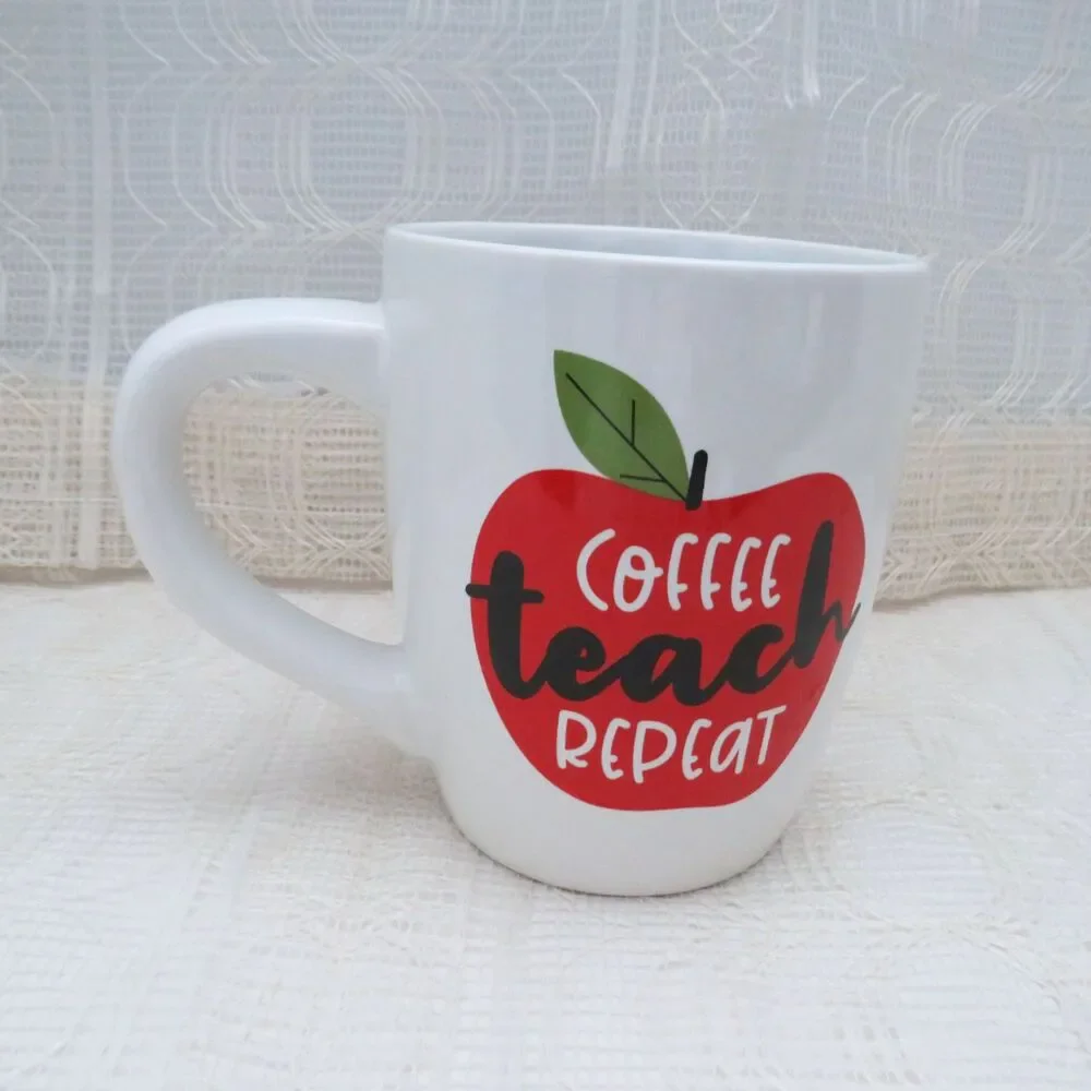 Ceramic Coffee Mug For Teacher Large White 22 oz Teacher Gift with Apple